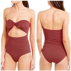 NWT ONIA Marie retro micro stripe swim one piece red rock black size XS womens
